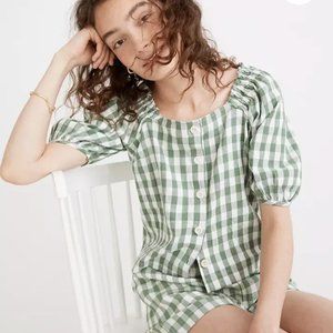 Madewell Linen-Cotton Button-Front Top in Gingham Check